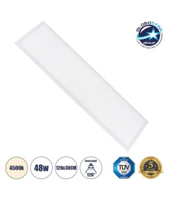 GLOBOSTAR® PANELETI 60213 Χωνευτό Panel Οροφής 120x30 LED 48W 4560lm 120° UGR 19 AC 220-240V IP20 Φυσικό Λευκό 4500K - Lumileds SMD Chip & TÜV SÜD Driver - Λευκό Γαλακτερό - Μ120 x Π30 x Υ1.5cm - Q116 x 26cm - 5 Χρόνια Εγγύηση